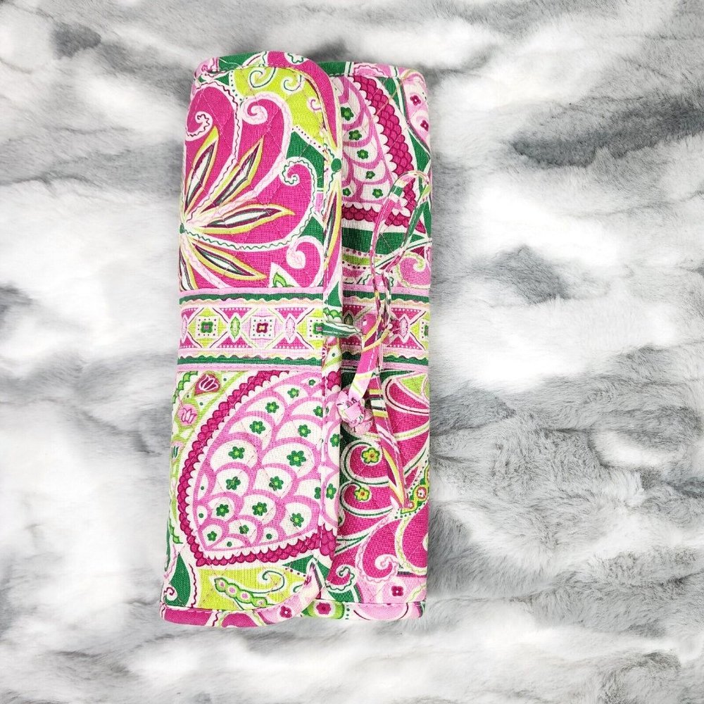 Vera Bradley Pink Paisley Floral Wrapping Folding Cosmetic Makeup Brush Holder
